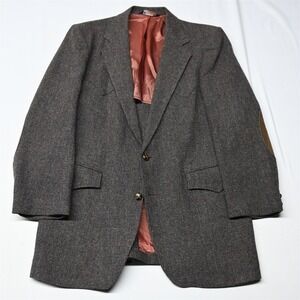 Vtg USA Made 44L Brown Tweed Western Yoke Rodeo USA Made Blazer Jacket Coat